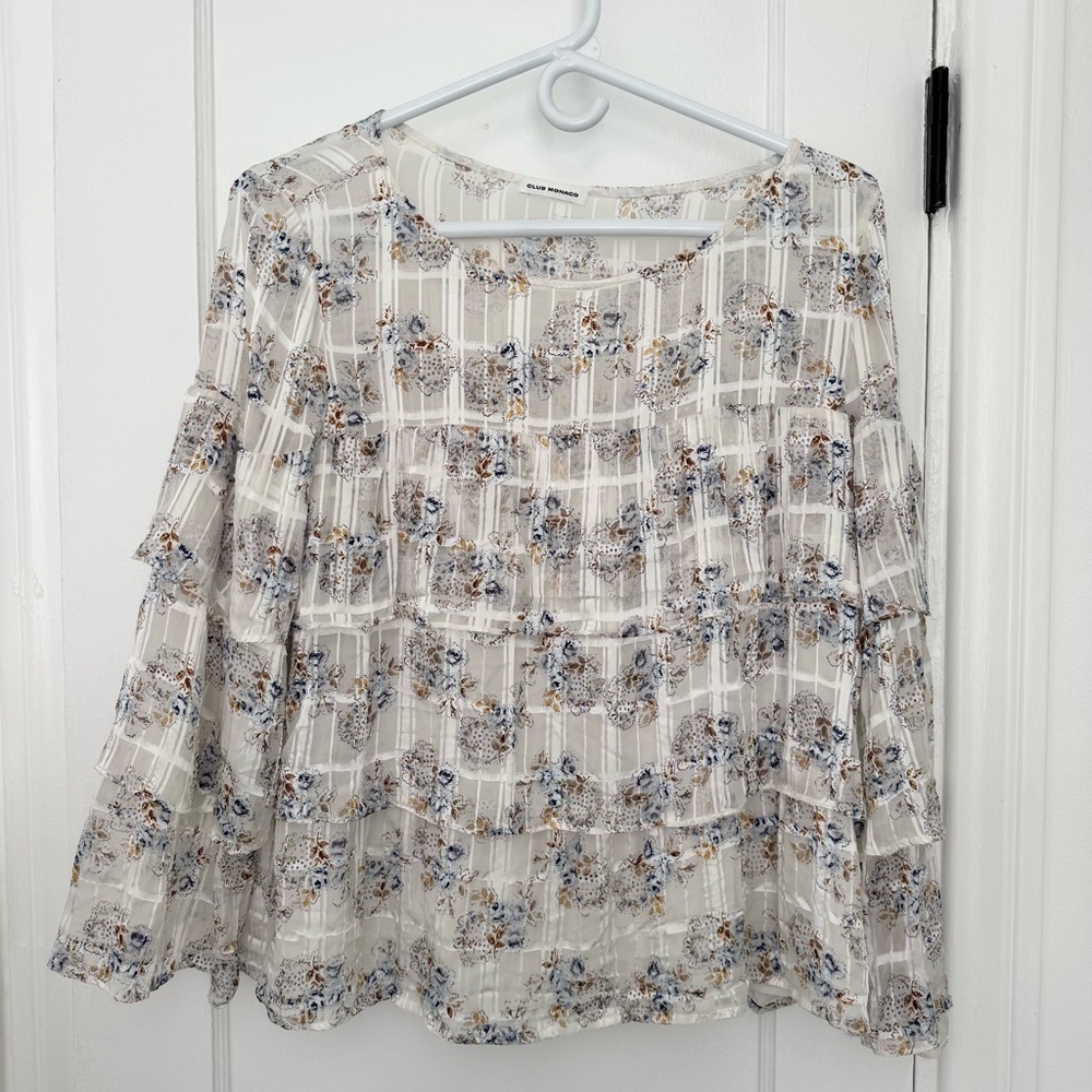 Club Monaco White Floral Blouse